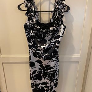 White & black floral frilly dress